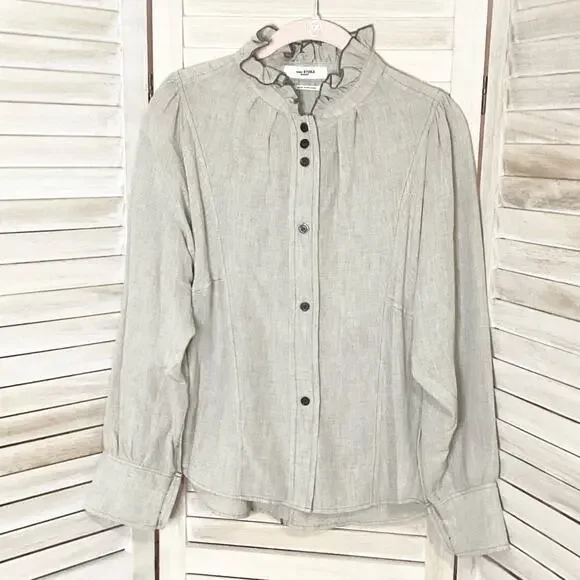 Etoile Isabel Marant Melphine Wool Blend High Neck Ruffle Blouse 38 6 - Picture 8 of 12